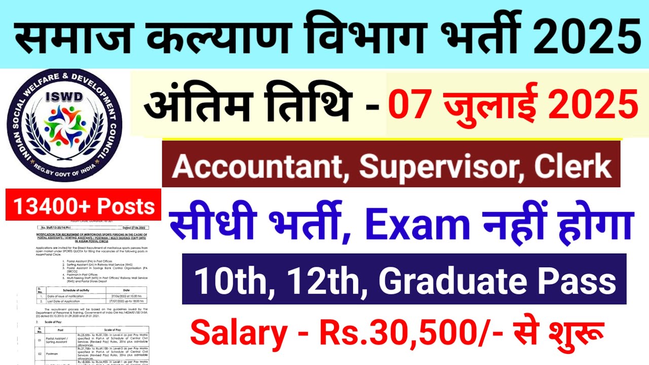 Samaj Kalyan Vibhag vacancy 2025